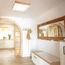 Holz Deckenleuchte Glasschirm E27 B:48 cm blendarm