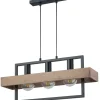 Holz Hängelampe Metall Schwarz E27 61 cm länglich