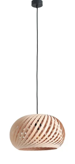 Holz Hängelampe rund in Natur E27 Ø40 cm wohnlich