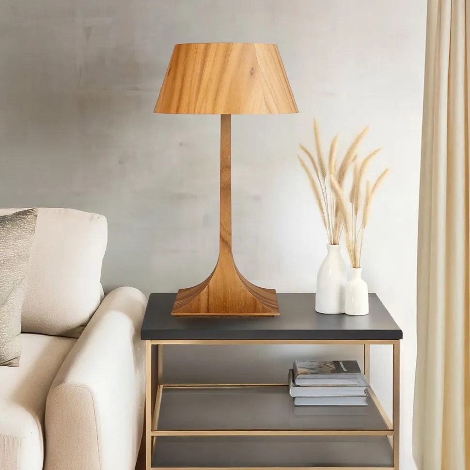 Holz Tischlampe Modern Holz 53 cm Teak Furnier E27