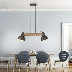 Industrial Pendelleuchte Holz Metall E27 flexibel