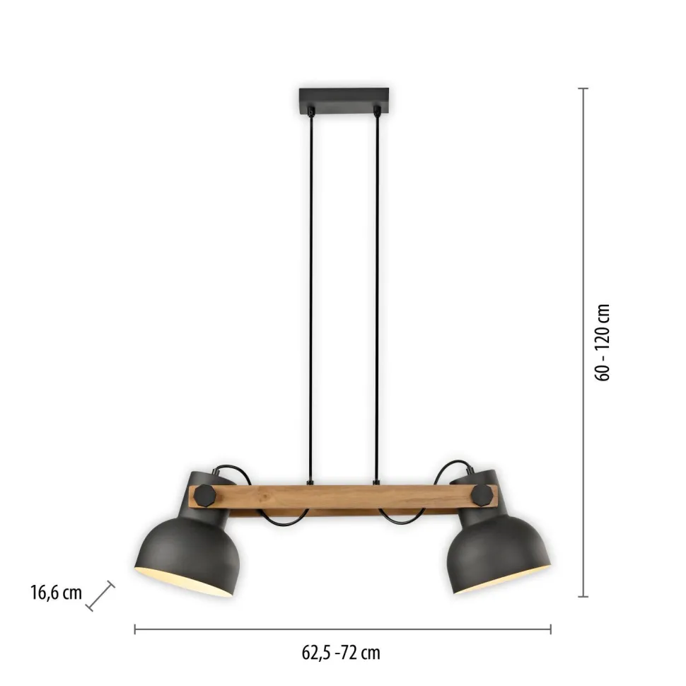 Industrial Pendelleuchte Holz Metall E27 flexibel