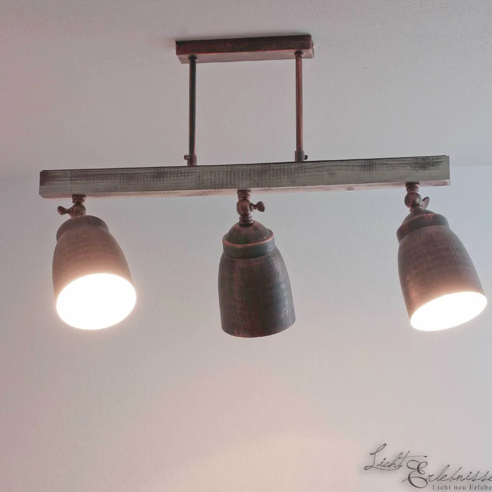 Industrie Deckenleuchte Holz Metall schwenkbar ALEJO