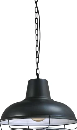 Industrie Pendelleuchte in Schwarz Roter Metall Optik