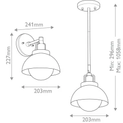 Innenleuchte 3-in-1 Wand Decke Hänge Schwarz Metall Glas