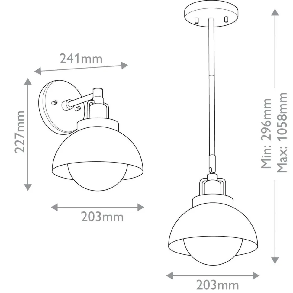 Innenleuchte 3-in-1 Wand Decke Hänge Schwarz Metall Glas