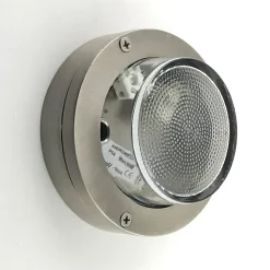 Kellerlampe Glas Messing massiv G9 IP64 Ø 14 cm rund