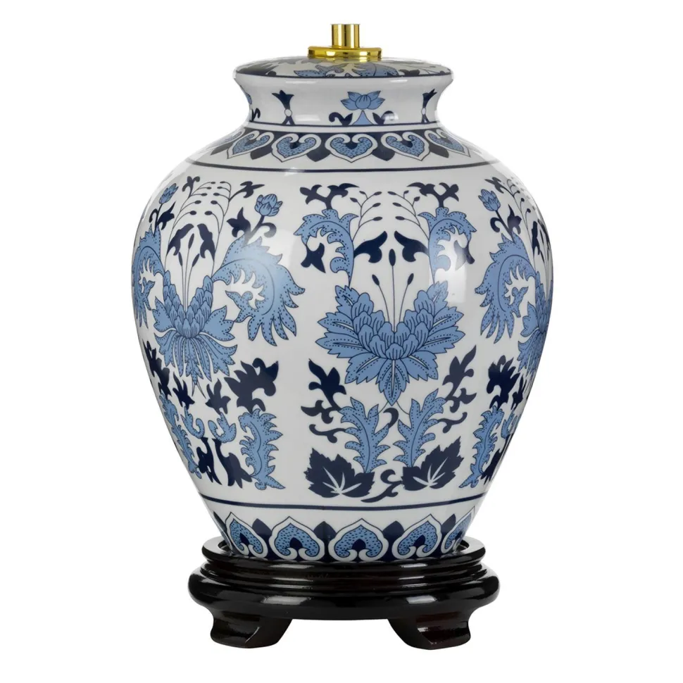 Keramikfuß für Tischleuchte Blau Weiß 28,5 cm klein E27