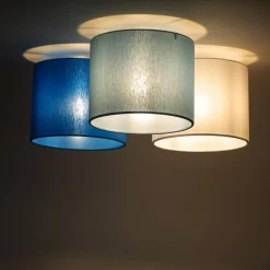 Kinderzimmerlampe Blau Weiß 3-flammig Stoff E27 Decke