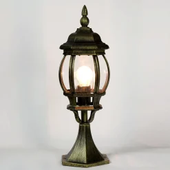 Kleine Sockel Steh Lampe für außen Gold Antik 50,5cm