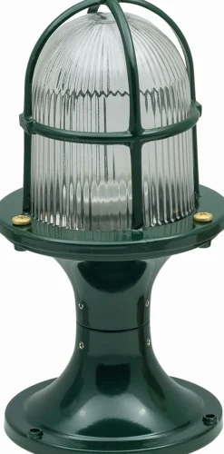 Kleine Wegeleuchte Messing Glas 28 cm hoch IP54 Grün Maritim