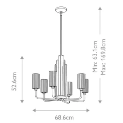 Kronleuchter Art Déco Metall Glas B: 68,6 cm H: max. 169,8 cm