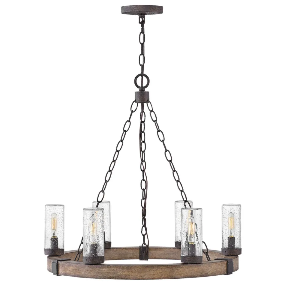 Kronleuchter außen Ø 61 cm IP44 E14 Metall Glas Ring