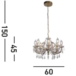 Kronleuchter Außen Metall Glas IP65 8-flammig L:60 cm