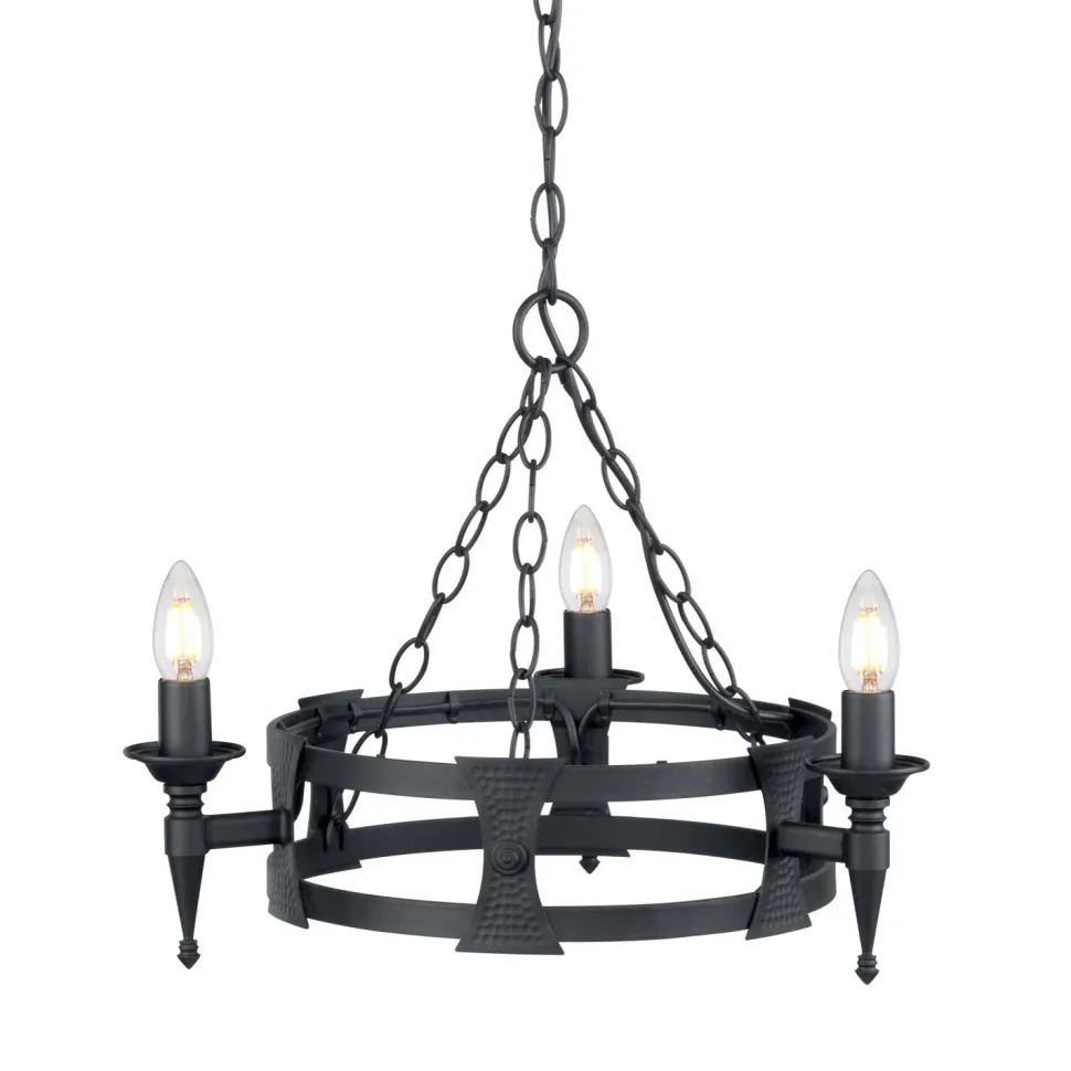 Kronleuchter CAMELOT 7 Schwarz kürzbar Lampe Ø52cm