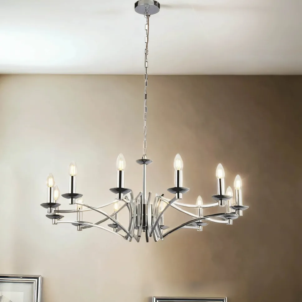 Kronleuchter Chrom 12-armig E14 Ø 88 cm H: max. 1,5 m Metall