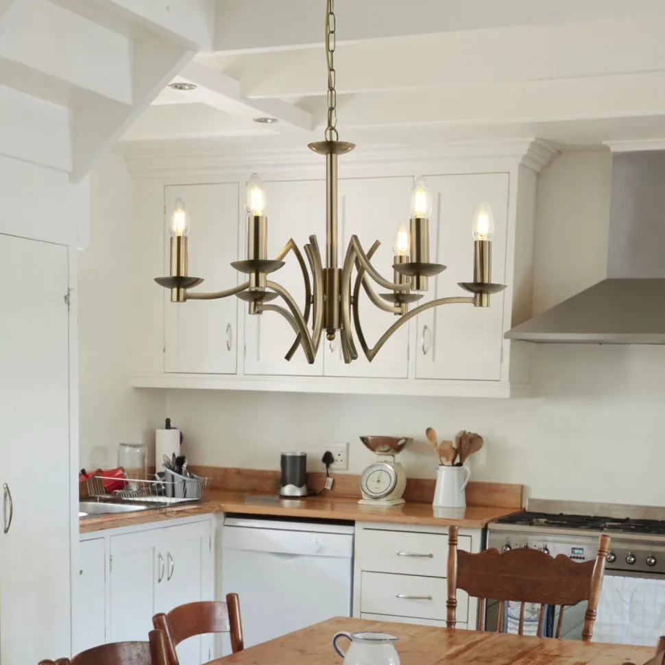 Kronleuchter Esszimmer Ø 56 cm in Messing antik 6-armig E14