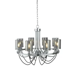 Kronleuchter 8-flammig E14 Chrom Rauchgrau Glas Metall