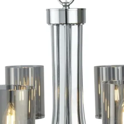 Kronleuchter 8-flammig E14 Chrom Rauchgrau Glas Metall