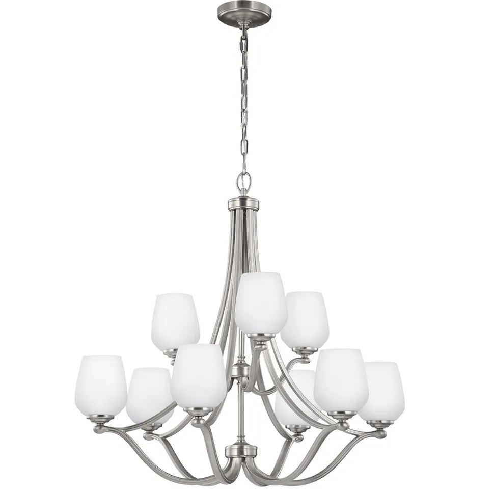 Kronleuchter groß Glas Schirm Metall Weiß Nickel XISTA