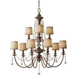 Kronleuchter groß mit Schirm in Braun Gold Creme