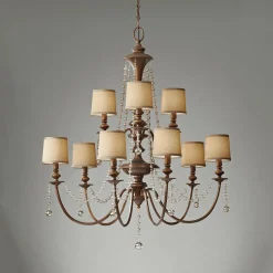 Kronleuchter groß mit Schirm in Braun Gold Creme