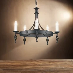 Kronleuchter Hängend Schwarz Rustikal rund CAMELOT