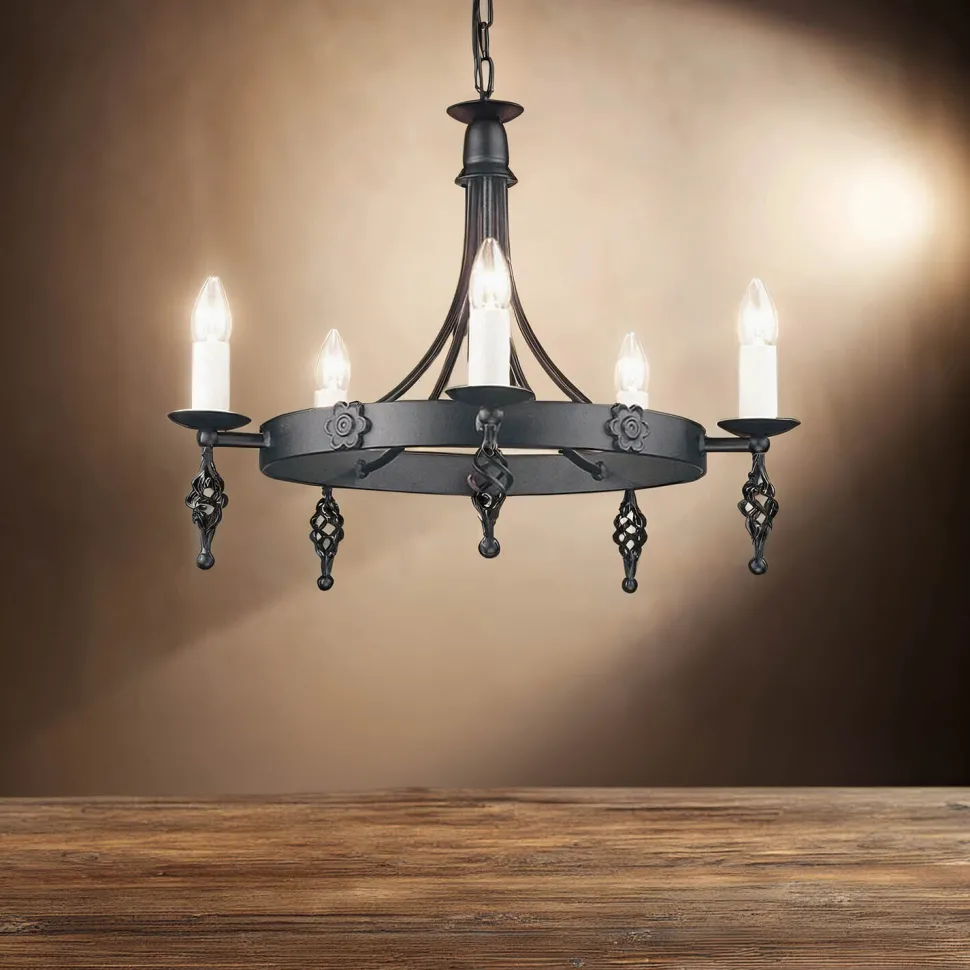 Kronleuchter Hängend Schwarz Rustikal rund CAMELOT