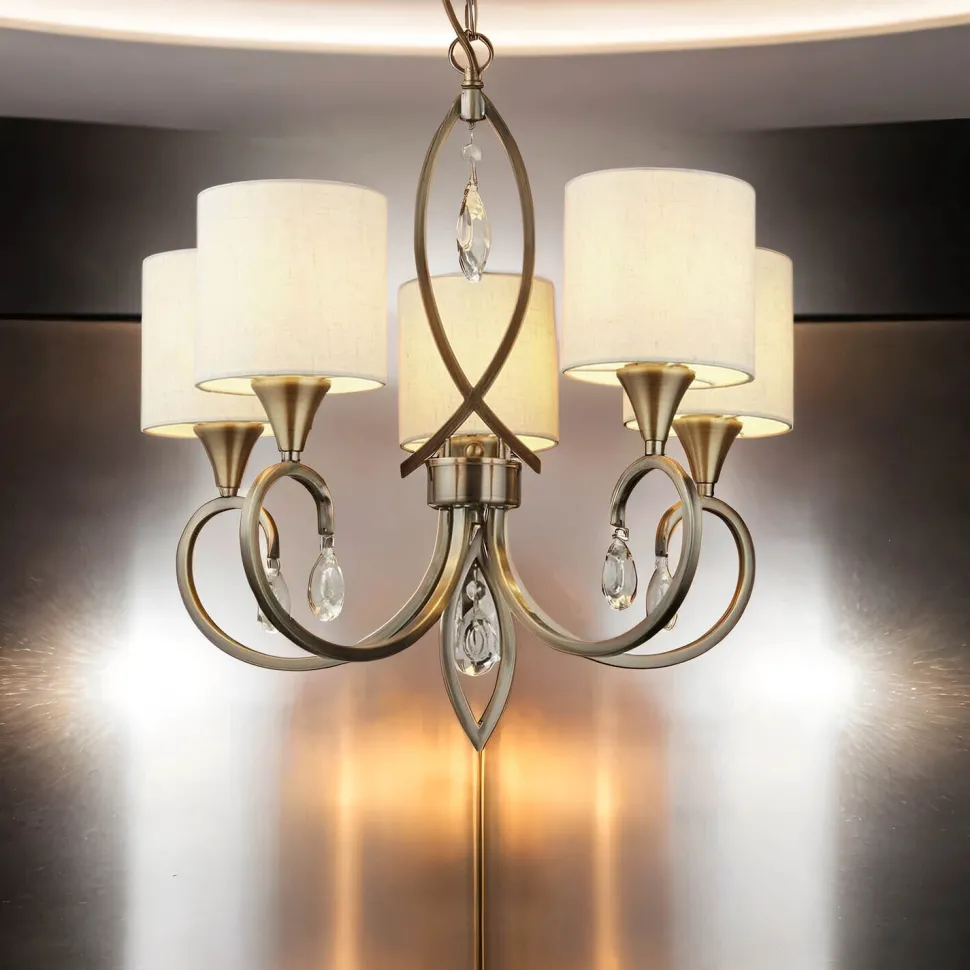 Kronleuchter in Messing Antik Natur 5-flammig E14 Ø 52 cm