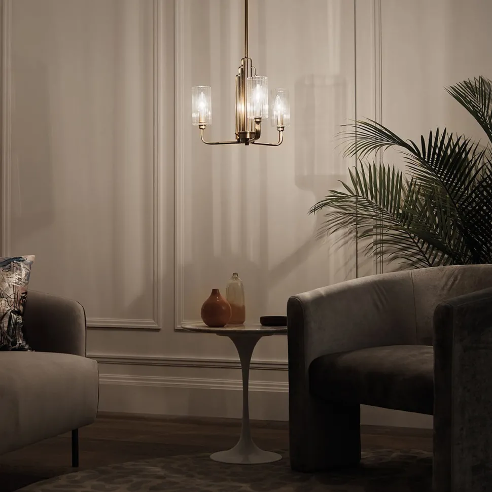 Kronleuchter Jugendstil 45,9 cm breit 3-flammig E14 in Messing