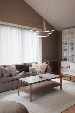 Kronleuchter LED B: 80 cm 3 Ringe Holz 2700 K warmweiß