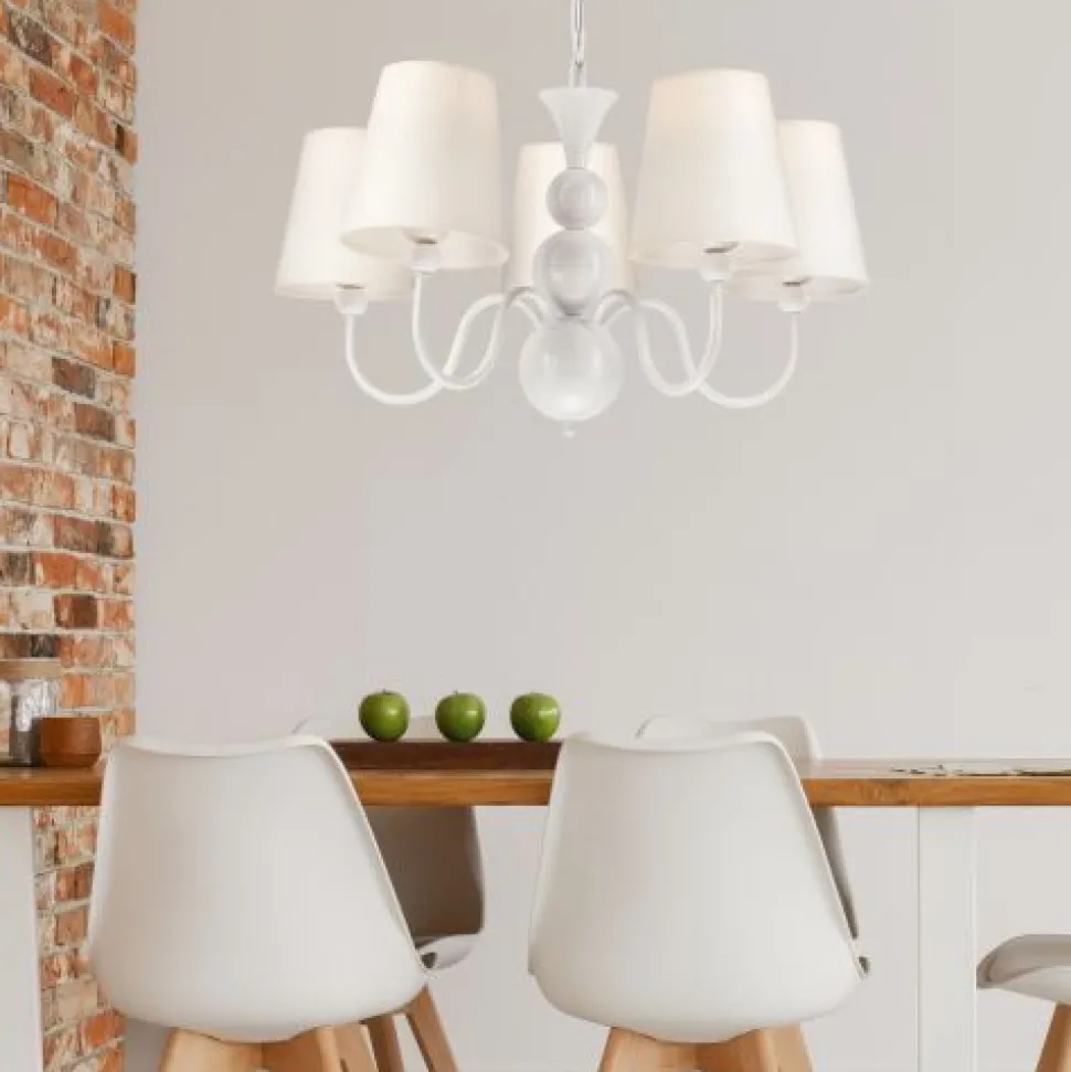 Kronleuchter MADISYN Weiß Stoff 5-flmg Esszimmer