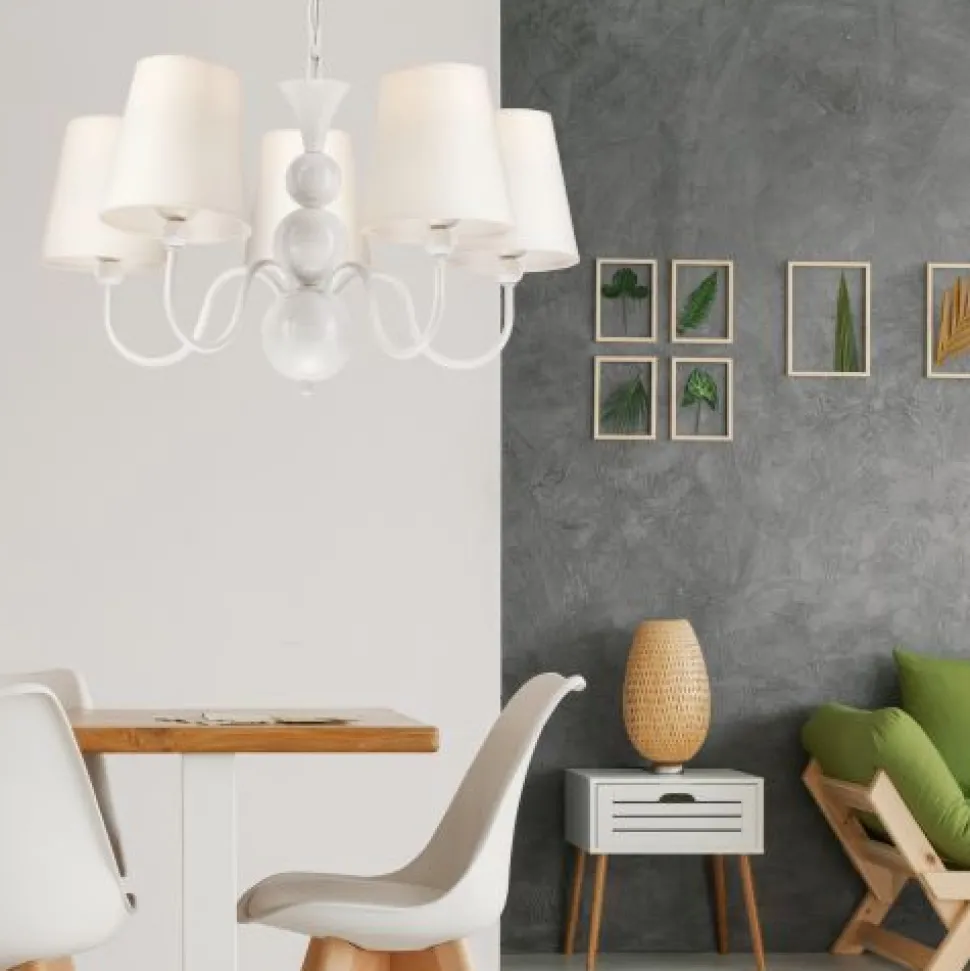 Kronleuchter MADISYN Weiß Stoff 5-flmg Esszimmer