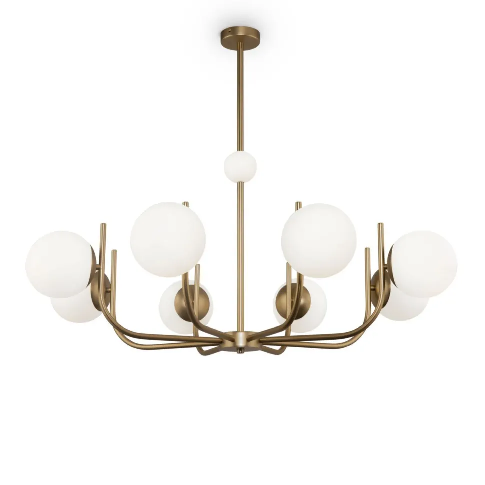 Kronleuchter Metall Glas 103 cm breit in Messing Weiß