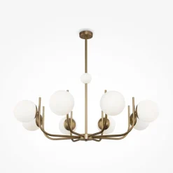 Kronleuchter Metall Glas 103 cm breit in Messing Weiß