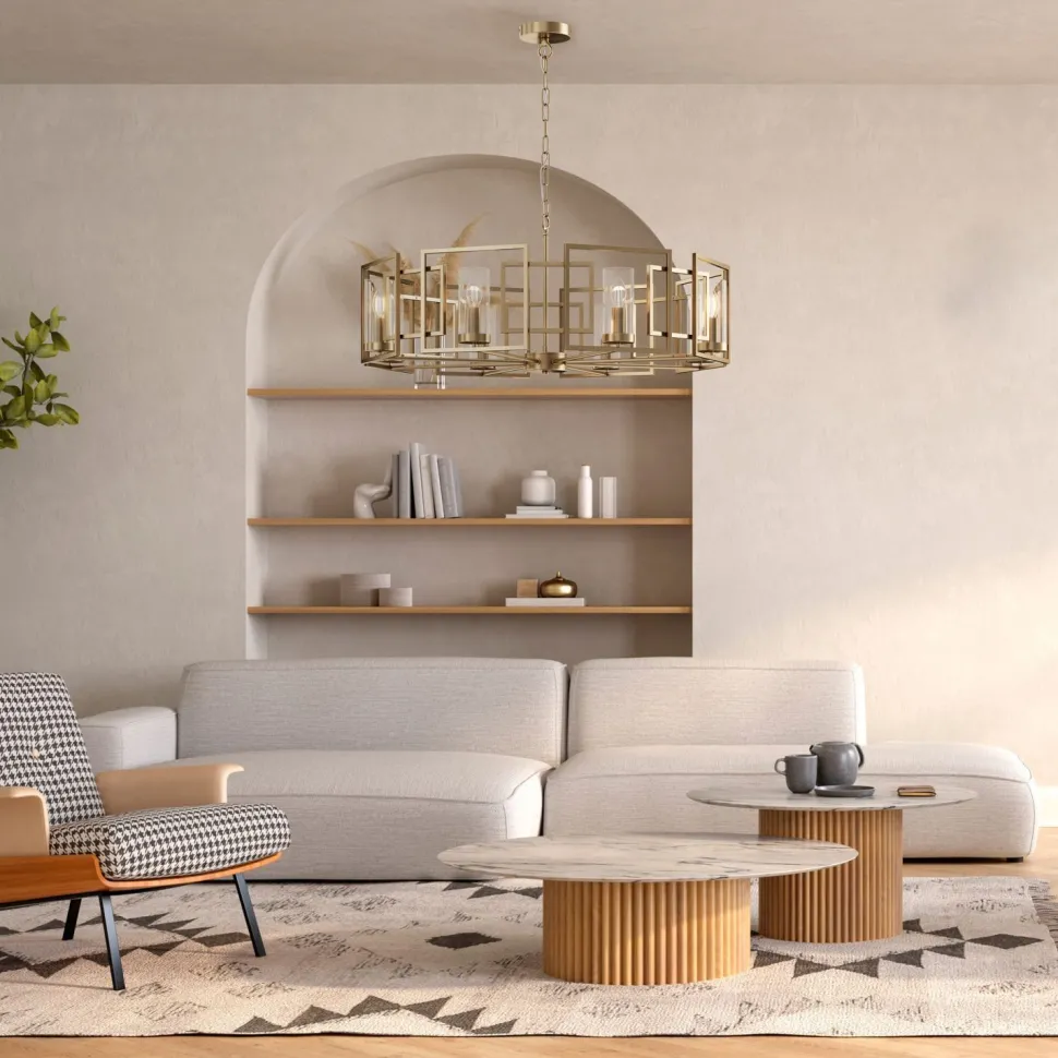 Kronleuchter Metall Glas D: 87,5 cm rund in Gold E14