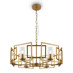 Kronleuchter Metall Glas E14 D: 65,6 cm in Gold rund