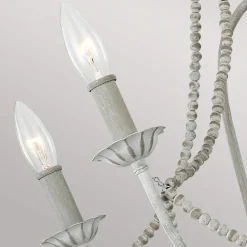 Kronleuchter Metall Holzperlen 71,1 cm breit Shabby Grau antik