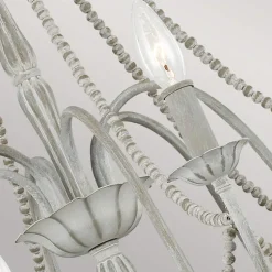 Kronleuchter Metall Holzperlen 71,1 cm breit Shabby Grau antik