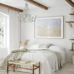 Kronleuchter Metall Holzperlen 71,1 cm breit Shabby Grau antik