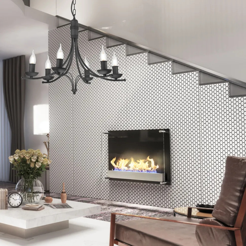 Kronleuchter Metall Rustikal 6-armig E14 Schwarz