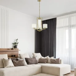 Kronleuchter Metall Stoff 62,9 cm breit 4x E27 mit Schirm