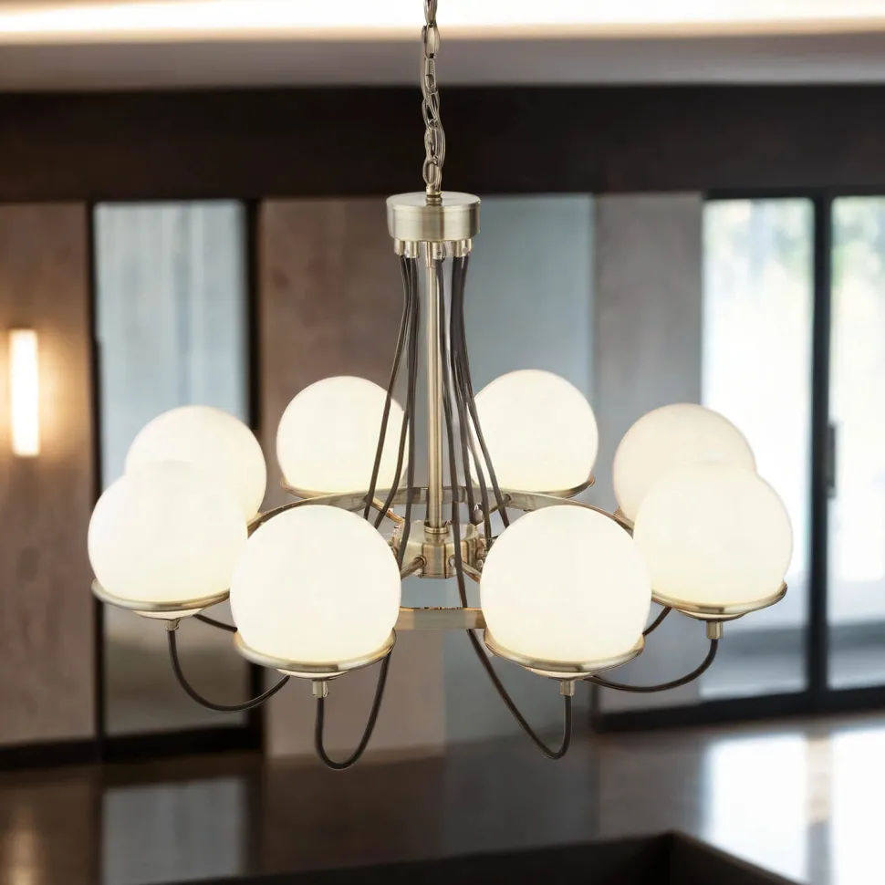 Kronleuchter mit Schirm Ø 75 cm Kugel rund in Messing antik