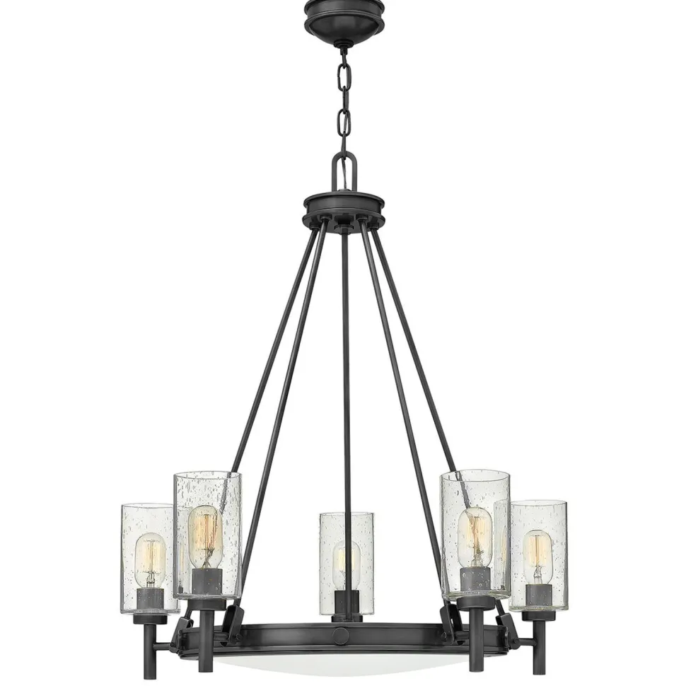 Kronleuchter mit Schirm D: 68,5 cm rund Schwarz Metall Glas