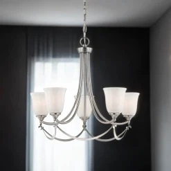 Kronleuchter mit Schirm Glas Metall in Nickel Weiß KELDA