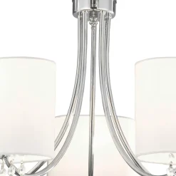 Kronleuchter mit Schirm 5x E14 Chrom Weiß Stoff Metall