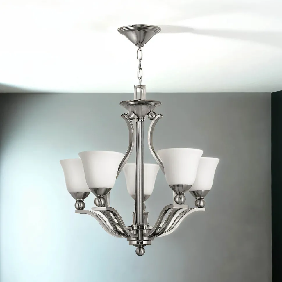 Kronleuchter modern Esszimmer in Nickel Weiß Glas Schirm