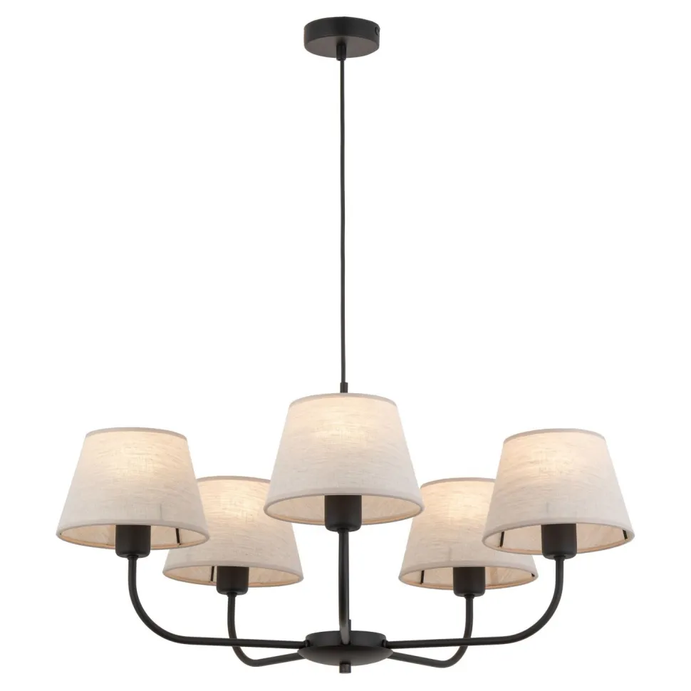 Kronleuchter Modern Metall Stoff Schirm 5-flammig E27