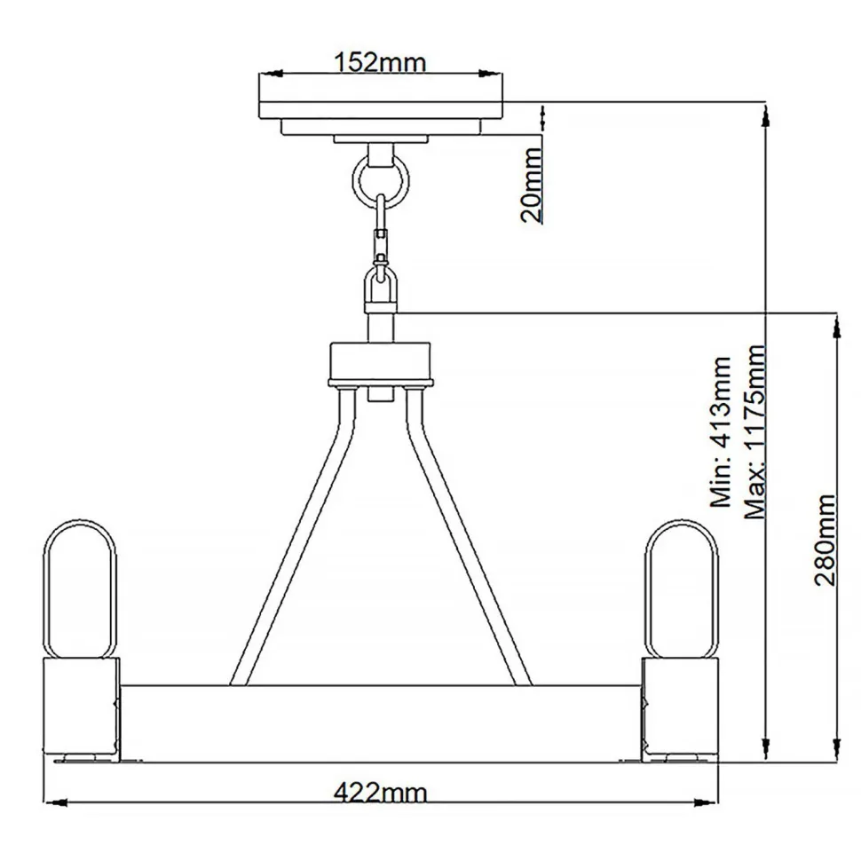 Kronleuchter rund D: 42,2 cm H: max. 117,5 cm Metall 3x E27