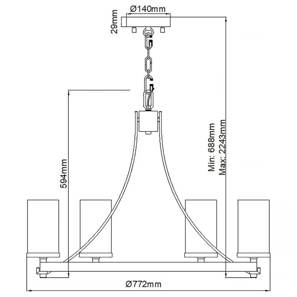 Kronleuchter Rustikal Glas Metall E27 D: 77,2 cm rund